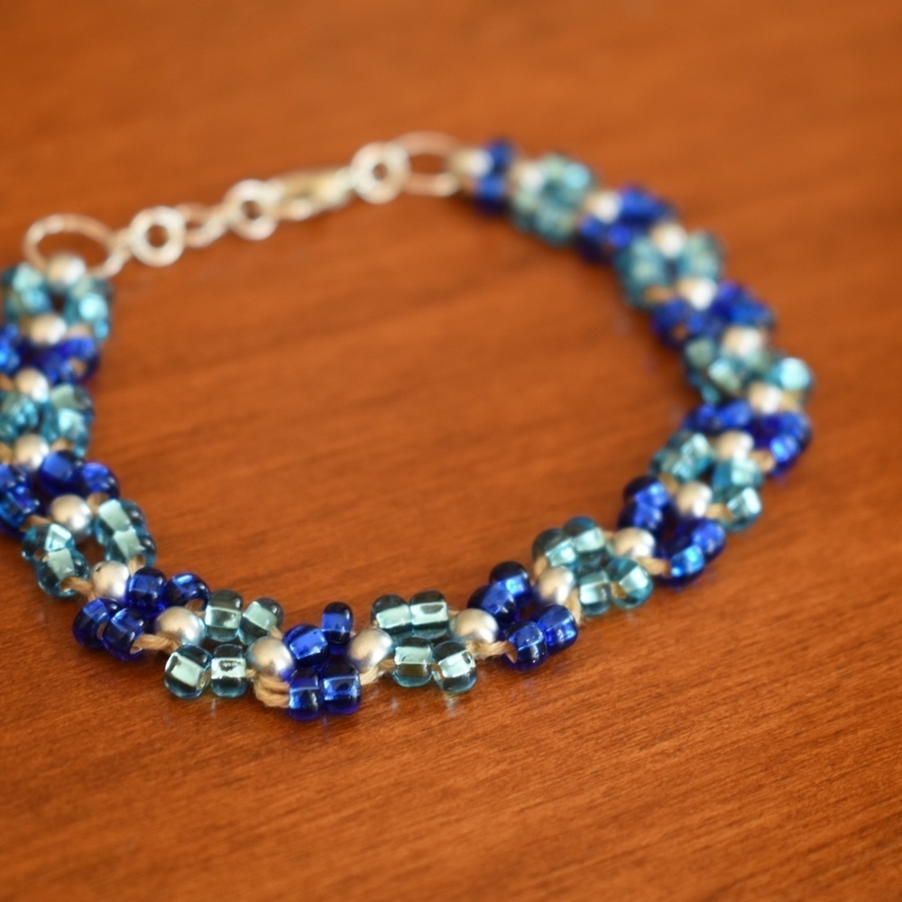 Aqua and Sapphire Beaded Bracelet